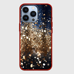 Чехол для iPhone 13 Pro Золотые блестки на черно-синем фоне, цвет: 3D-красный