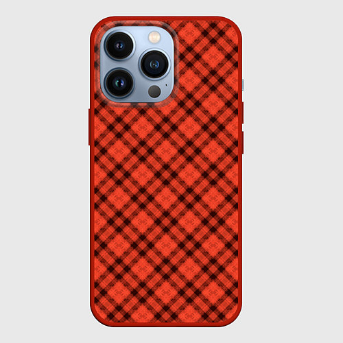 Чехол iPhone 13 Pro Черно оранжевый в косую клетку / 3D-Красный – фото 1