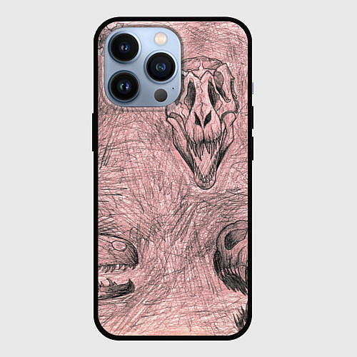 Чехол iPhone 13 Pro Черепа динозавров - эскиз / 3D-Черный – фото 1
