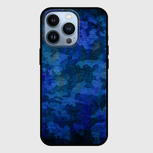 Чехол iPhone 13 Pro Абстракция - blue uniform camouflage / 3D-Черный – фото 1