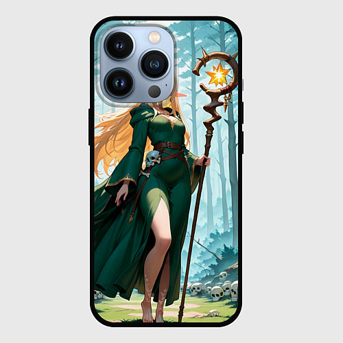 Чехол iPhone 13 Pro Эльфийская ведьма в лесу среди черепов / 3D-Черный – фото 1
