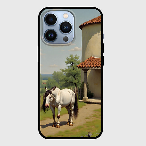 Чехол iPhone 13 Pro Старый домик и лошадь / 3D-Черный – фото 1