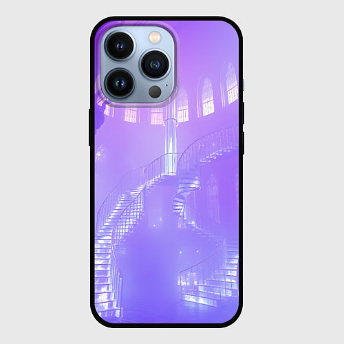 Чехол iPhone 13 Pro Лавандовые прозрачные лестницы / 3D-Черный – фото 1