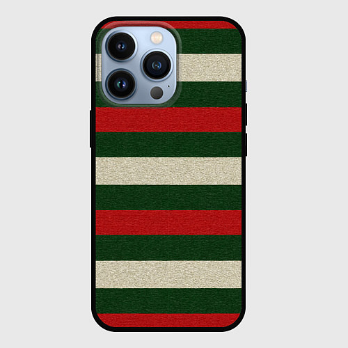 Чехол iPhone 13 Pro Цветные лини текстура ткани / 3D-Черный – фото 1