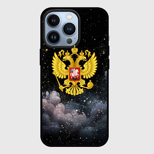 Чехол iPhone 13 Pro Герб России на черном небе / 3D-Черный – фото 1