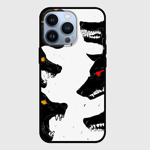 Чехол iPhone 13 Pro Волки со светящимися глазами / 3D-Черный – фото 1