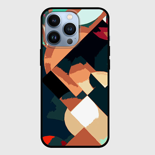 Чехол iPhone 13 Pro Сине-бежевый абстракция / 3D-Черный – фото 1