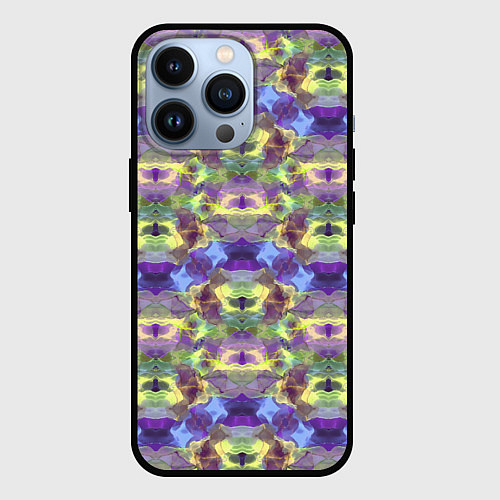 Чехол iPhone 13 Pro Неоновый акварельный орнамент икат / 3D-Черный – фото 1