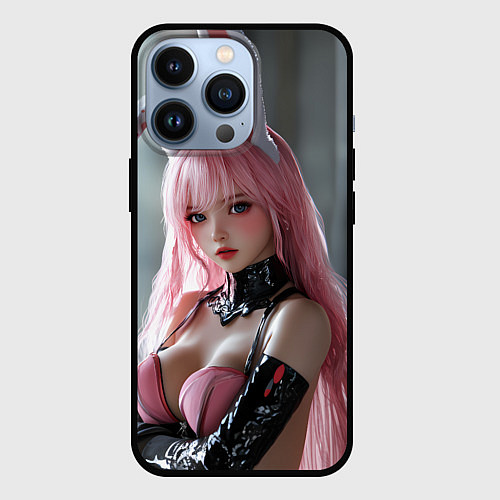 Чехол iPhone 13 Pro Девушка зайка с розовыми волосами / 3D-Черный – фото 1