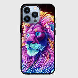 Чехол iPhone 13 Pro Космический неоновый лев - нейроарт фантазия
