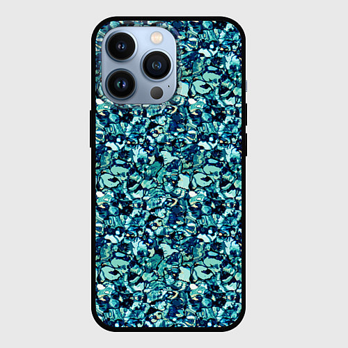 Чехол iPhone 13 Pro Бирюзовый текстура мелкий камень / 3D-Черный – фото 1