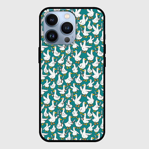 Чехол iPhone 13 Pro Злой гусь узор / 3D-Черный – фото 1