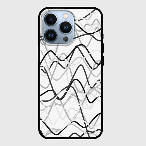 Чехол iPhone 13 Pro Белый с серыми волнистыми полосами / 3D-Черный – фото 1