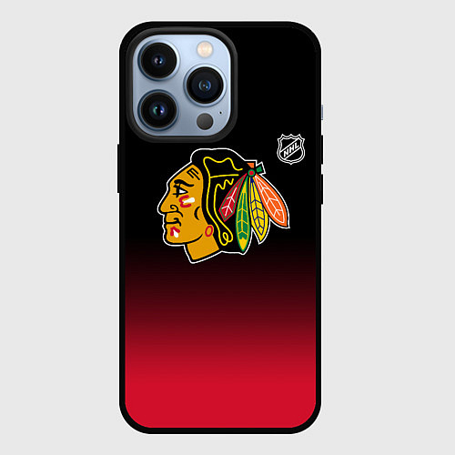 Чехол iPhone 13 Pro Чикаго Блэкхокс - градиент / 3D-Черный – фото 1