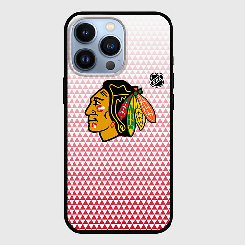 Чехол iPhone 13 Pro Чикаго Блэкхокс - красные треугольники с градиенто / 3D-Черный – фото 1