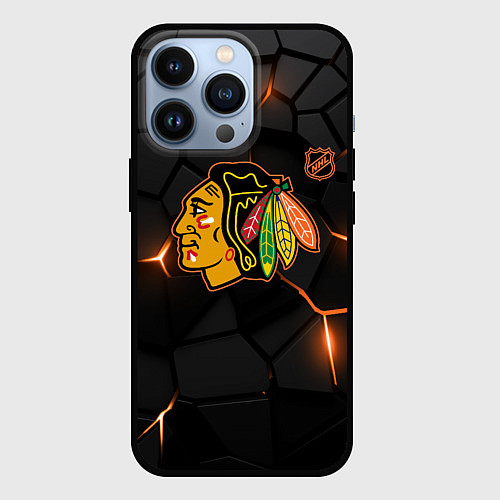 Чехол iPhone 13 Pro Чикаго Блэкхокс - плиты с подсветкой / 3D-Черный – фото 1