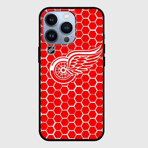 Чехол iPhone 13 Pro Детройт Ред Уингз - красные соты / 3D-Черный – фото 1