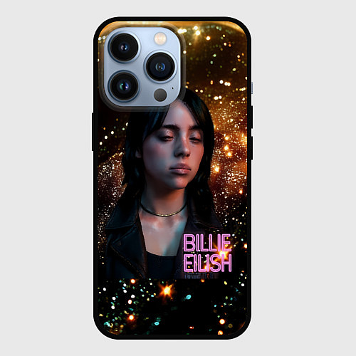 Чехол iPhone 13 Pro Билли Айлиш с блестками на фоне / 3D-Черный – фото 1