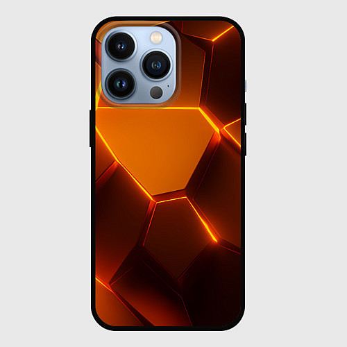 Чехол iPhone 13 Pro Оранжевые объемные пластины / 3D-Черный – фото 1