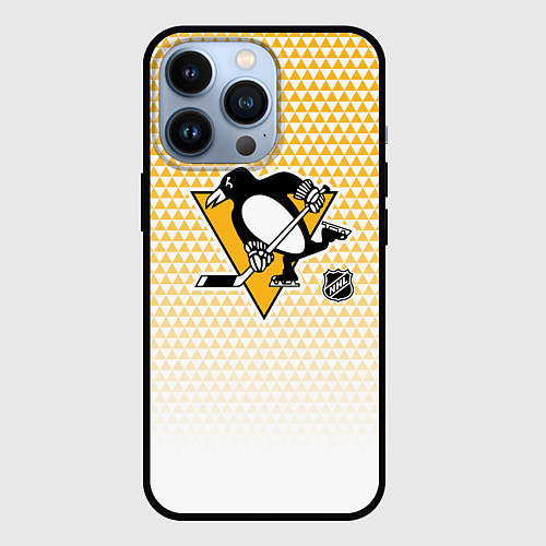 Чехол iPhone 13 Pro Питтсбург Пингвинз - желтый и белый / 3D-Черный – фото 1