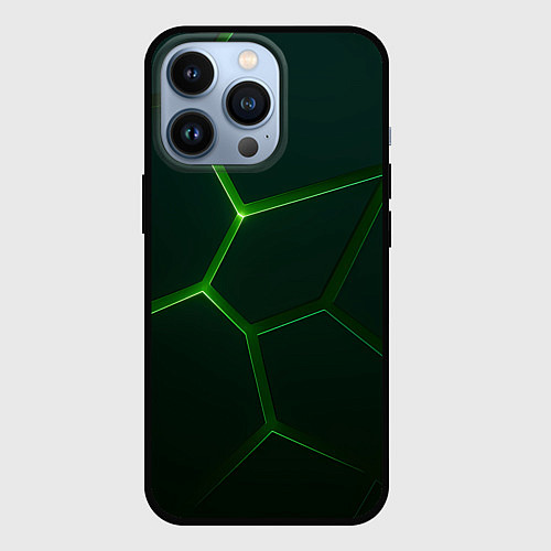 Чехол iPhone 13 Pro Зеленые нано плиты / 3D-Черный – фото 1