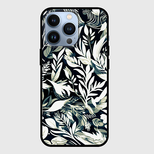 Чехол iPhone 13 Pro Чёрно-белый стилизованный цветочный / 3D-Черный – фото 1