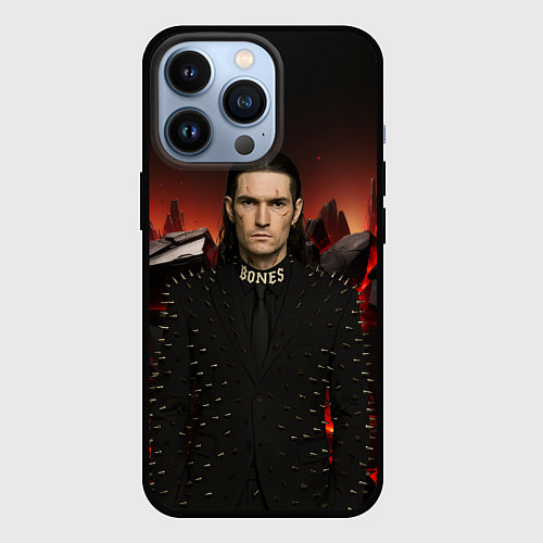 Чехол iPhone 13 Pro Bones в пиджаке с шыпами / 3D-Черный – фото 1