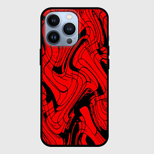 Чехол iPhone 13 Pro Чёрно-красный абстрактный линии / 3D-Черный – фото 1
