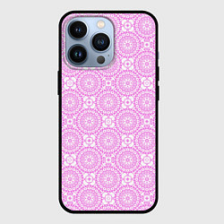 Чехол iPhone 13 Pro Бело розовый ажурный кружевной узор