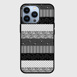 Чехол для iPhone 13 Pro Черно белый полосатый узор из лоскутов, цвет: 3D-черный