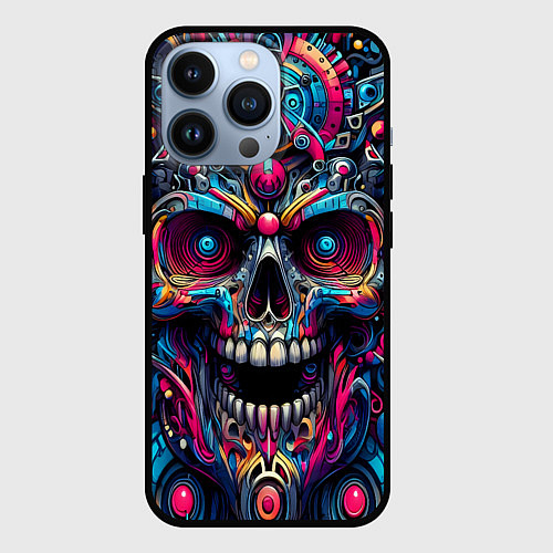 Чехол iPhone 13 Pro Colorful cyber skull - pattern / 3D-Черный – фото 1
