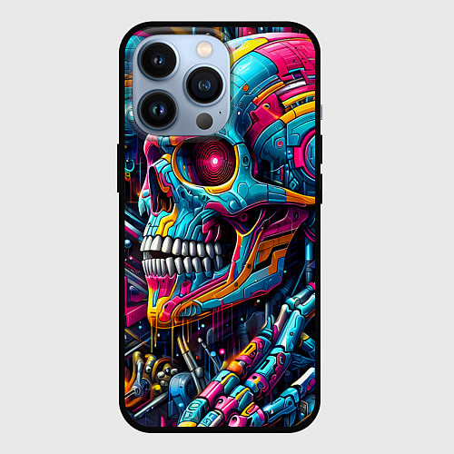 Чехол iPhone 13 Pro Cyber skull - pattern / 3D-Черный – фото 1