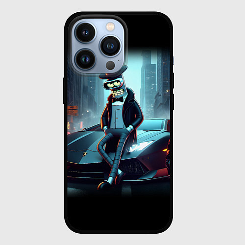 Чехол iPhone 13 Pro Бендер счастливый владелец Ламборджини / 3D-Черный – фото 1
