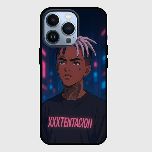 Чехол iPhone 13 Pro XXXTentacion - Неоновый аниме арт / 3D-Черный – фото 1
