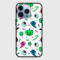 Чехол для iPhone 13 Pro Halloween light green pumpkin - паттерн, цвет: 3D-черный