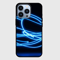 Чехол для iPhone 13 Pro Неоновые голубые волны на черном фоне, цвет: 3D-черный
