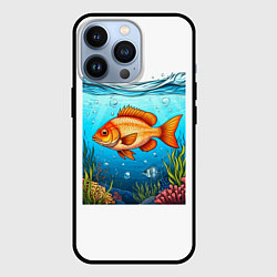 Чехол для iPhone 13 Pro Крупная золотая рыбка под водой на праздник день р, цвет: 3D-черный