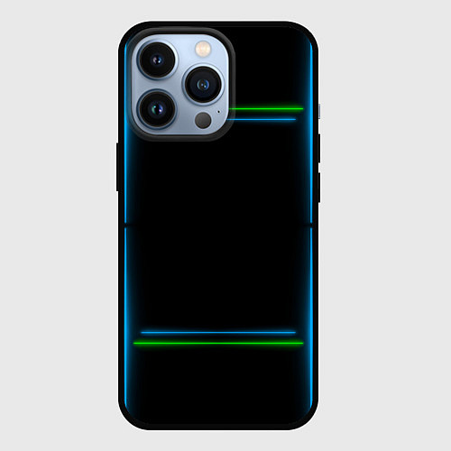 Чехол iPhone 13 Pro Neon green light blue / 3D-Черный – фото 1