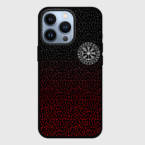 Чехол iPhone 13 Pro Компас викингов вегвизир в рунах - символ удачи / 3D-Черный – фото 1