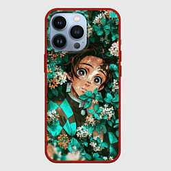 Чехол для iPhone 13 Pro Танджиро Demon slayer в цветах, цвет: 3D-красный