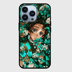 Чехол для iPhone 13 Pro Танджиро Demon slayer в цветах, цвет: 3D-черный