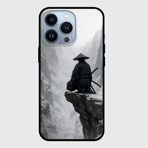 Чехол iPhone 13 Pro Ghost of Tsushima самурай - зимнее ущелье / 3D-Черный – фото 1