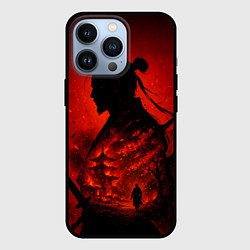 Чехол для iPhone 13 Pro Ghost of Tsushima - двойная экспозиция самурая, цвет: 3D-черный