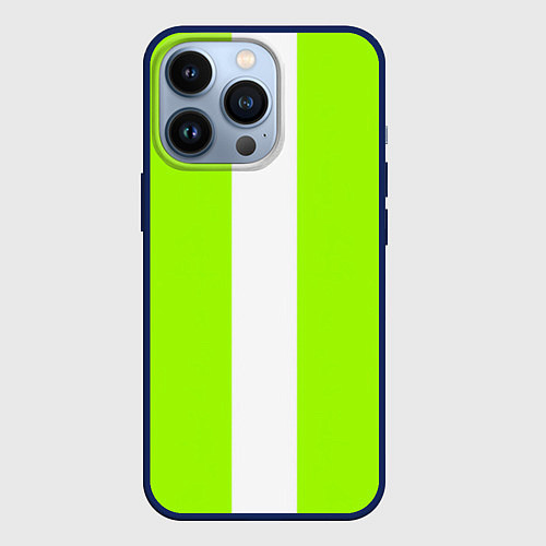 Чехол iPhone 13 Pro Color light green white stripes / 3D-Тёмно-синий – фото 1