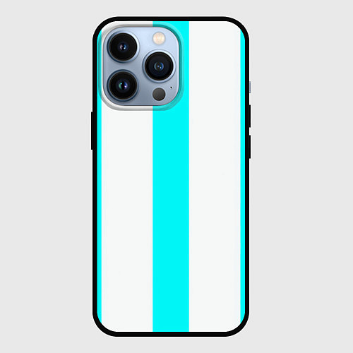 Чехол iPhone 13 Pro Color light blue white lines / 3D-Черный – фото 1