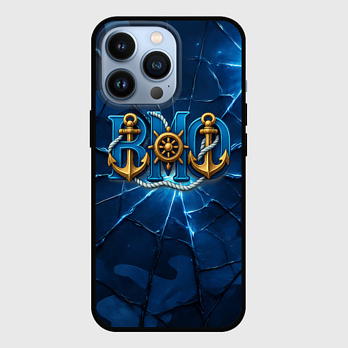 Чехол iPhone 13 Pro ВМФ якорь и штурвал / 3D-Черный – фото 1