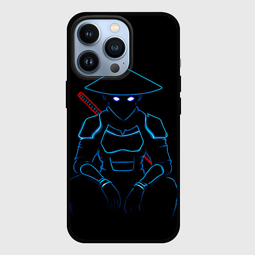 Чехол iPhone 13 Pro Неоновый киберпанк самурай / 3D-Черный – фото 1