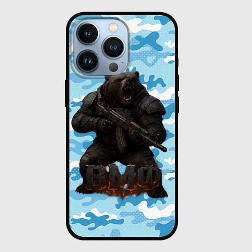 Чехол iPhone 13 Pro ВМФ злой медведь с автоматом / 3D-Черный – фото 1