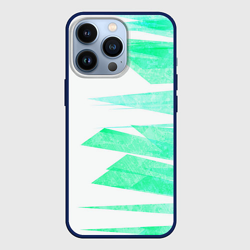 Чехол iPhone 13 Pro Color white light blue strip / 3D-Тёмно-синий – фото 1