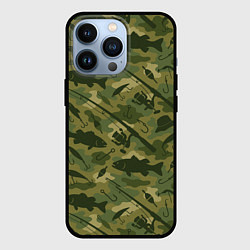 Чехол для iPhone 13 Pro Камуфляж рыболовный, цвет: 3D-черный